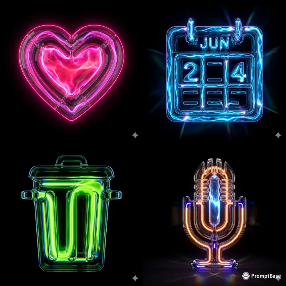 3D Cyberpunk Neon Glowing Icons