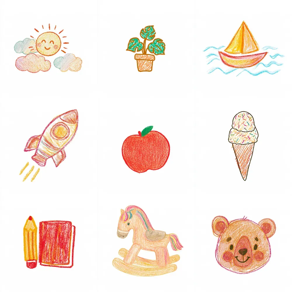 Crayon Colored Pencil Handdrawn Icons