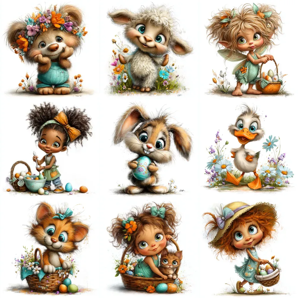 Cartoon Animals Vibrant Easter Clipart