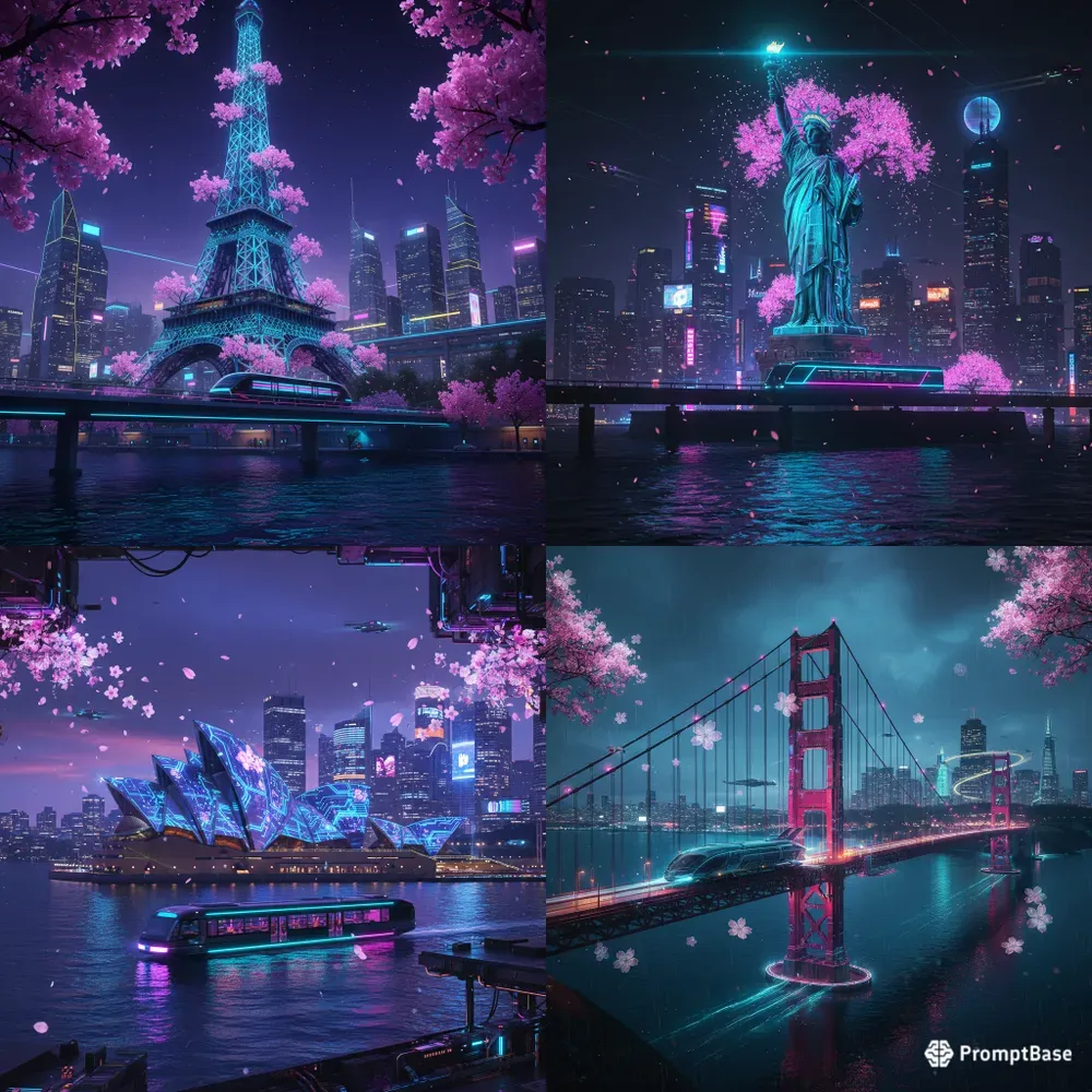 Cyberpunk Neon Sakura Illustrations