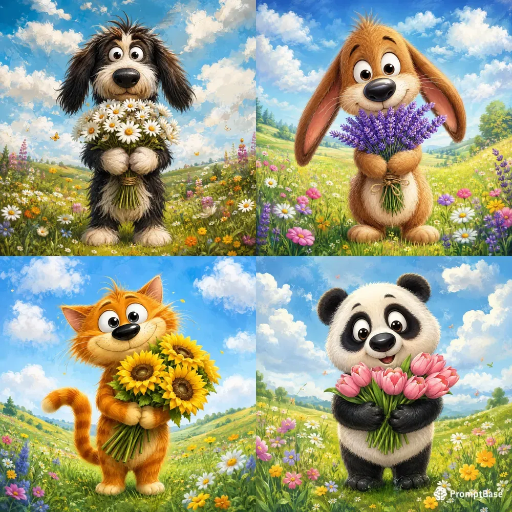 Whimsical Animal Bouquet Art