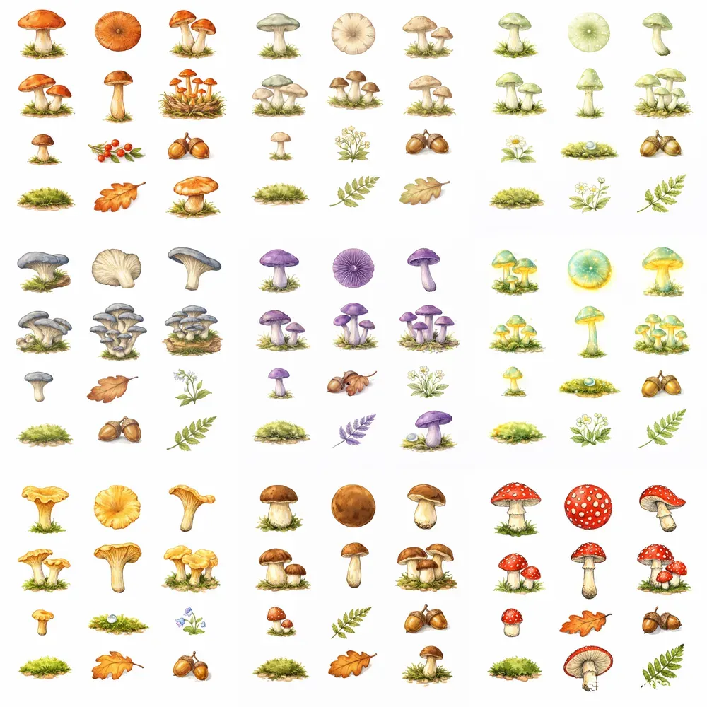 Watercolor Mushroom Forest Clipart