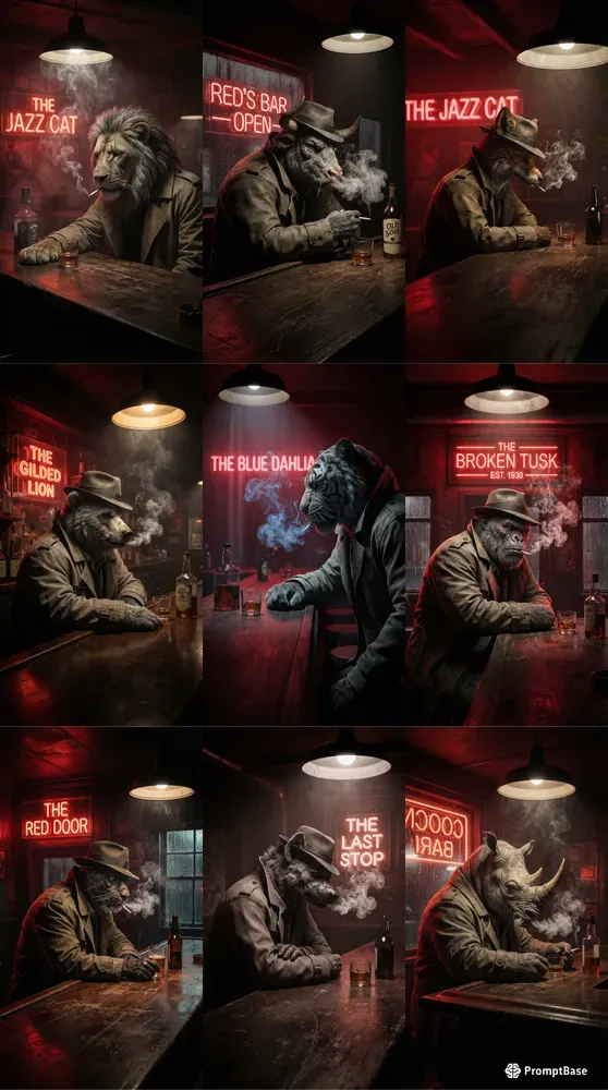 Noir Neon Anthropomorphic Portraits