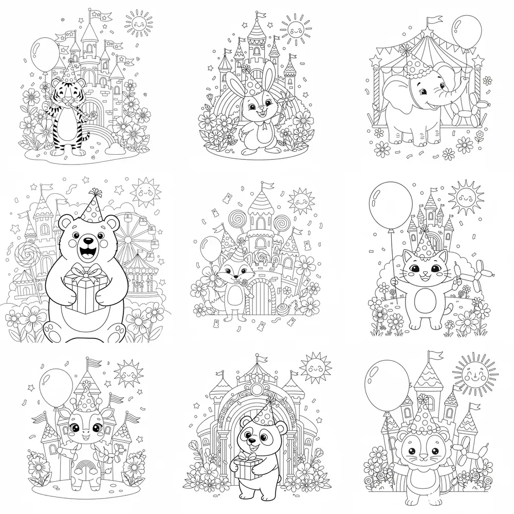 Cute Animal Party Coloring Pages