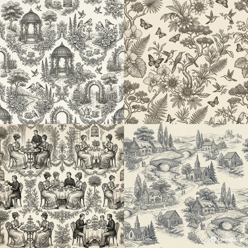 Vintage Toile Pattern Scenes