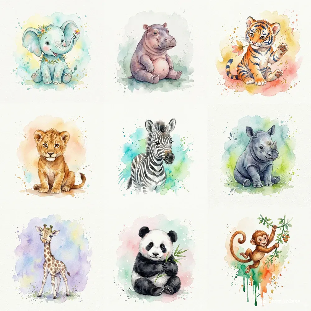 Whimsical Watercolor Baby Animals Art