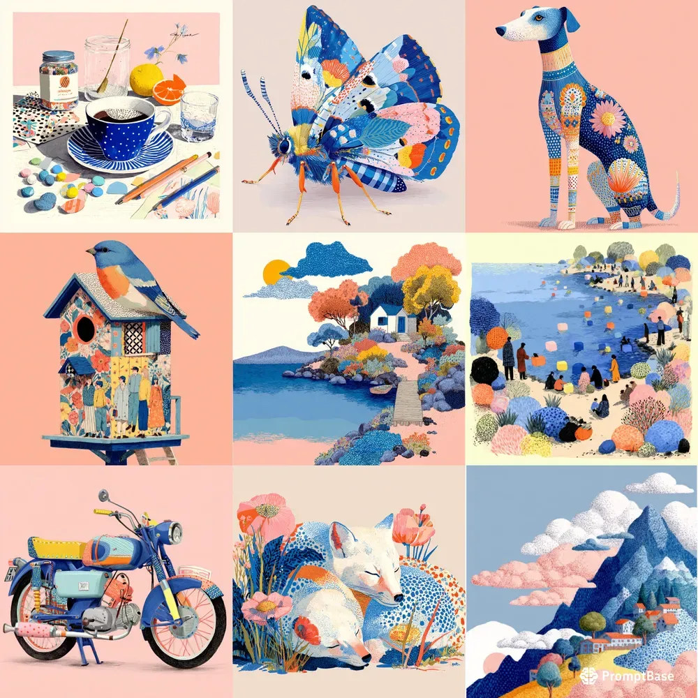 Gouache Collage Pattern Folk Prints