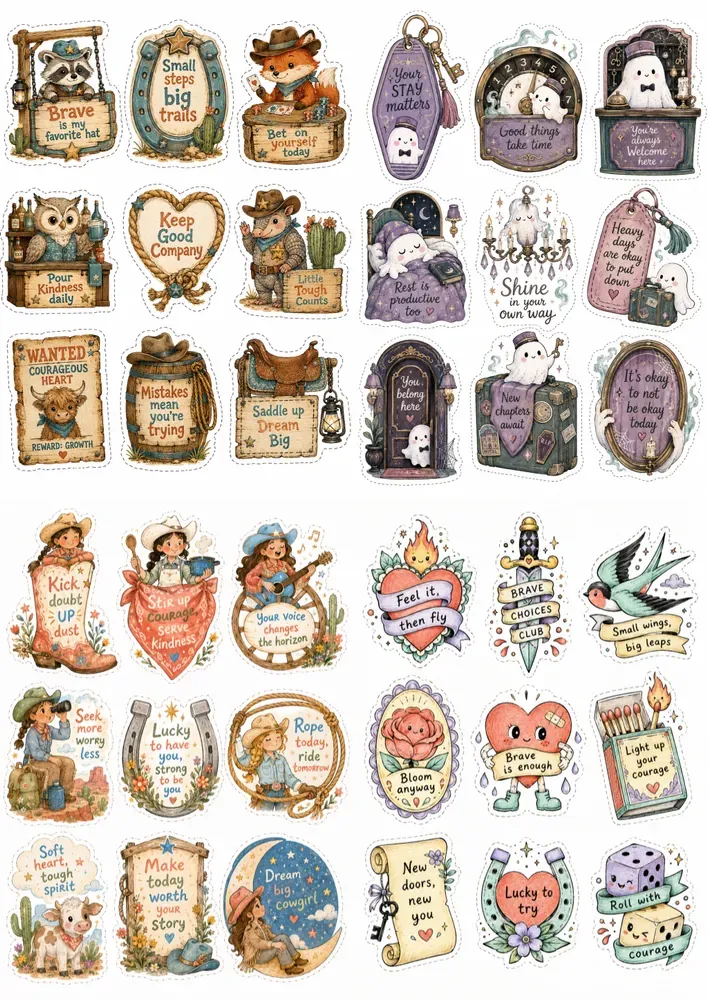 Western Kawaii Quote Sticker Cliparts