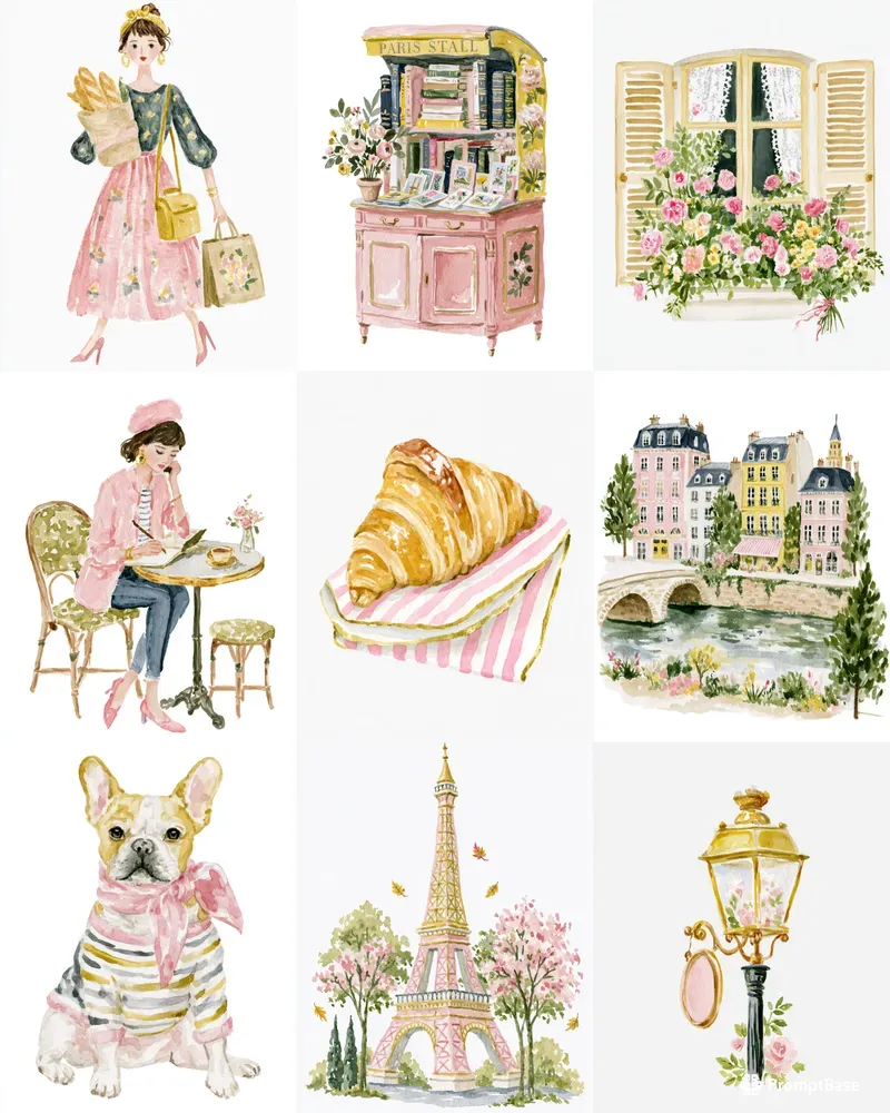 Parisian Lifestyle Watercolor Cliparts