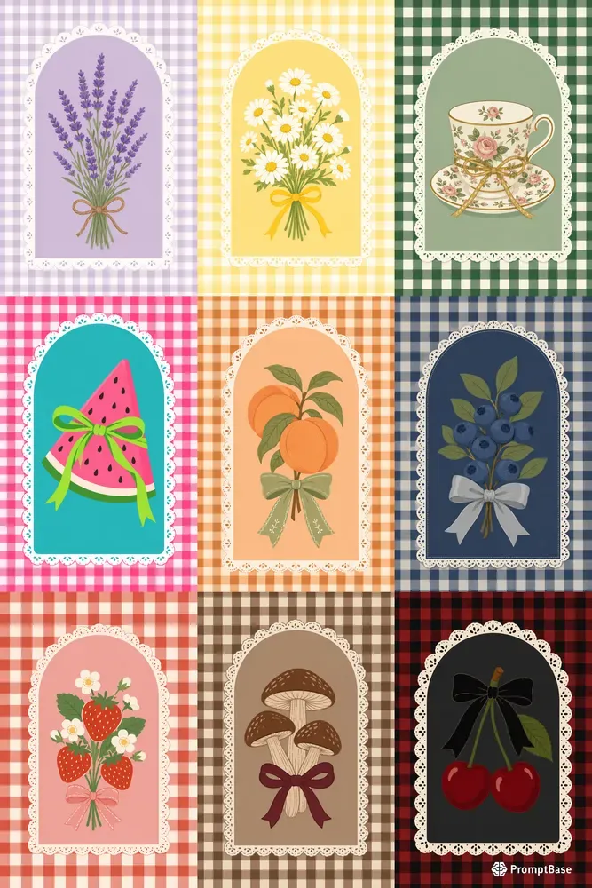 Cottagecore Gingham Arch Vectors