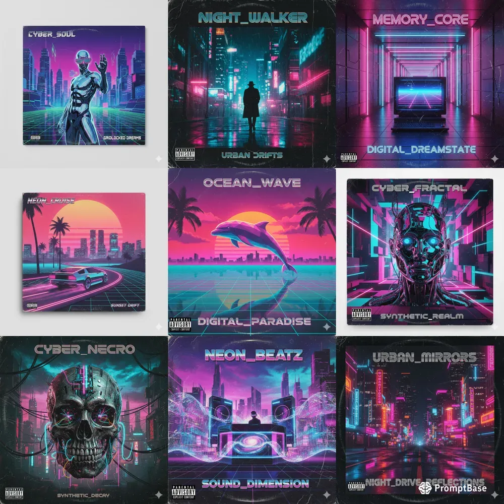 90s Y2k Neon Vinyl Album Covers