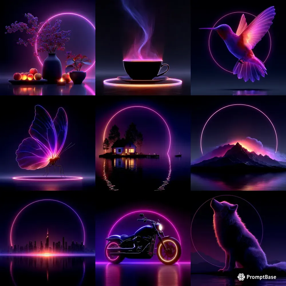 3D Neon Synthwave Dark Glow Art