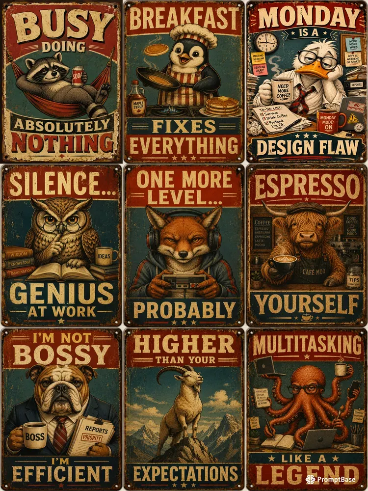 Vintage Funny Animal Tin Signs
