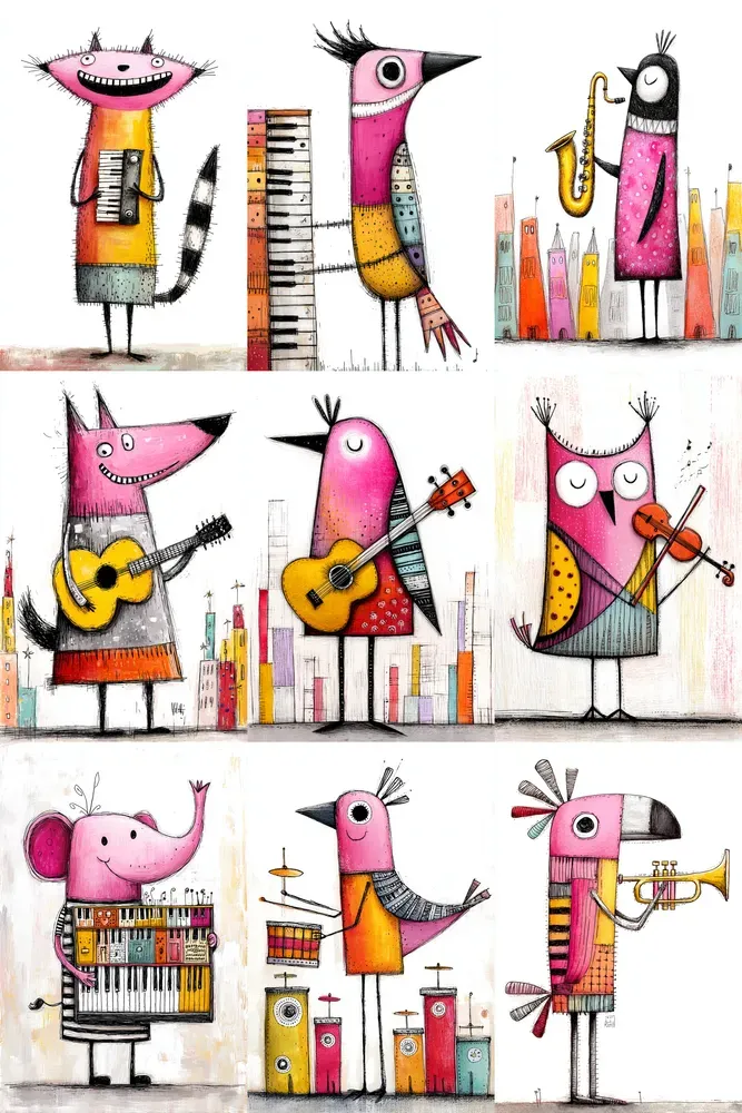 Animals Birds Playing Musical Instruments