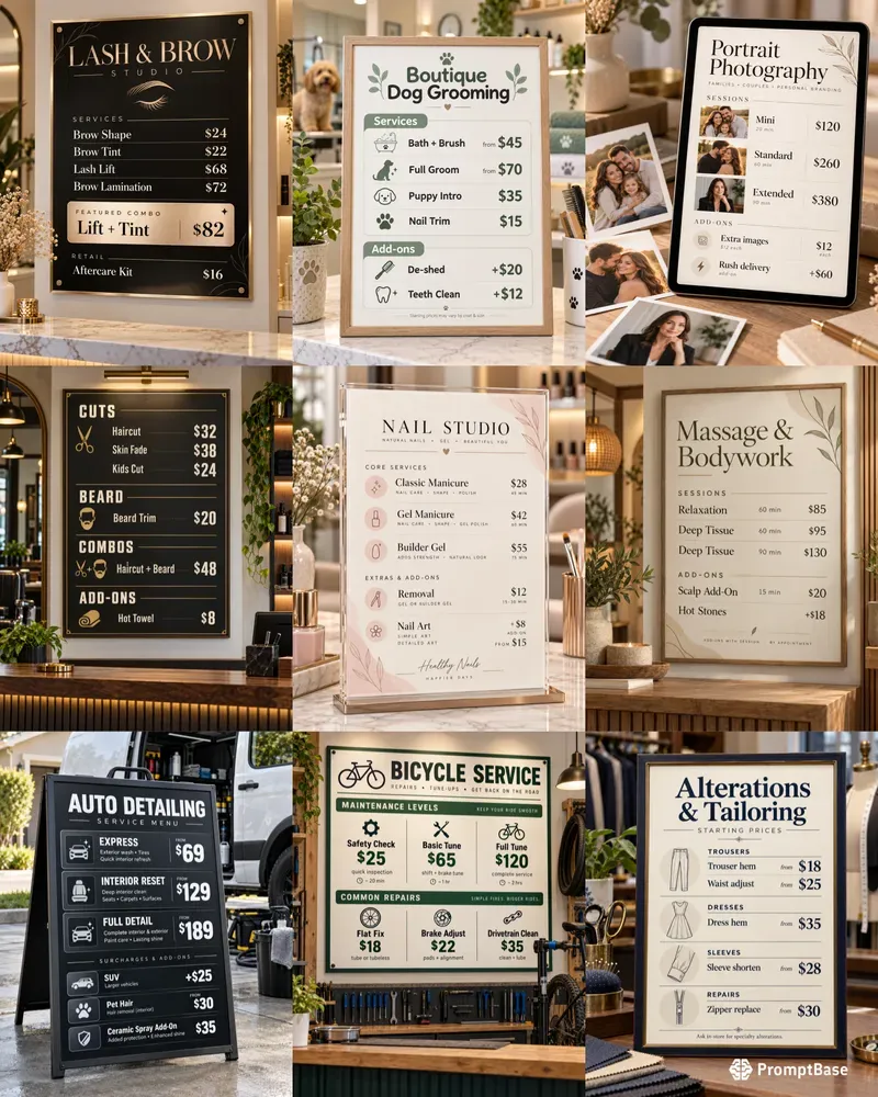 Small Business Service Menu Prices