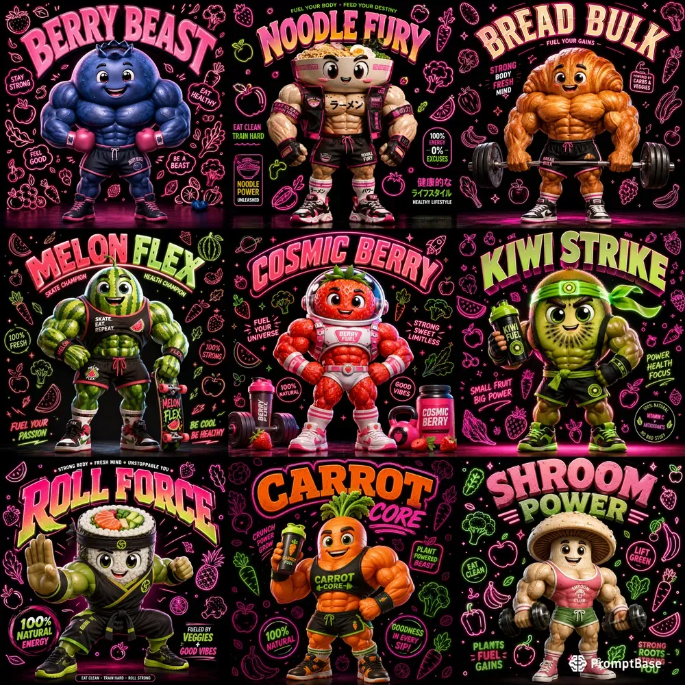 Neon Fitness Mascot Poster Packs