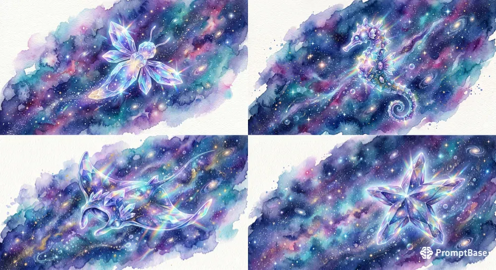 Cosmic Watercolor Crystal Ocean Animals