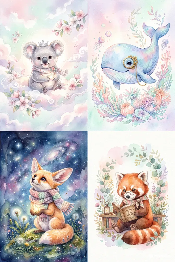 Whimsical Nursery Watercolor Animals Art
