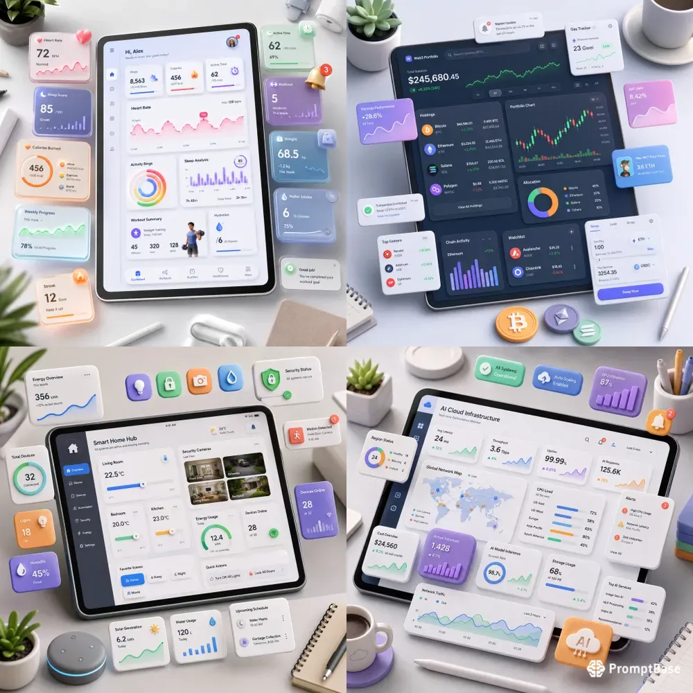 3D Floating UI Dashboard Art