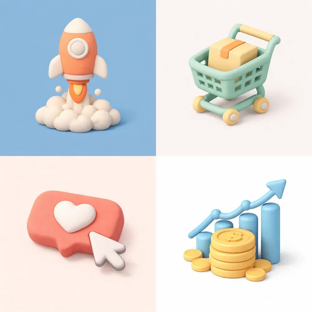 Soft 3D Claymorphism UI Icons