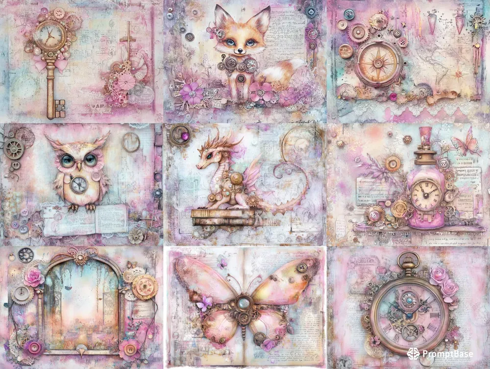 Cute Steampunk Junk Journal Pages