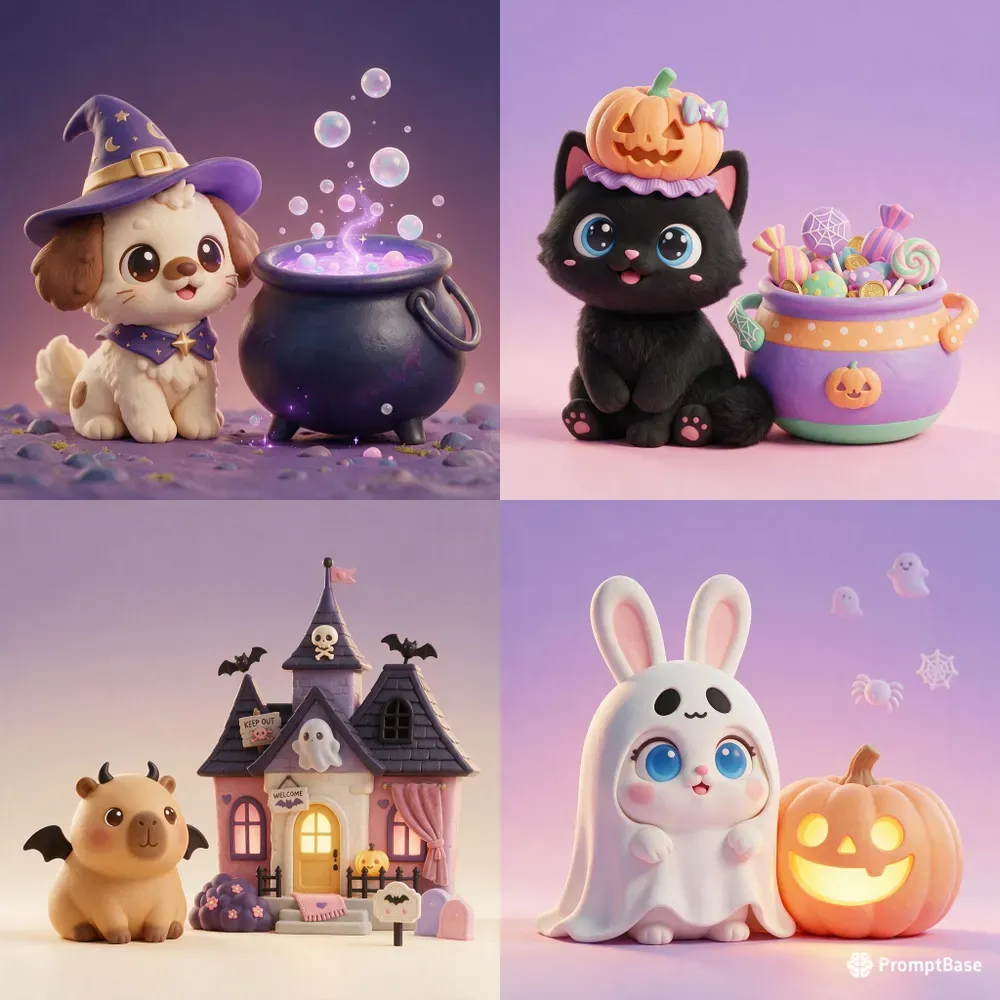 3D Cute Halloween Chibi Animals