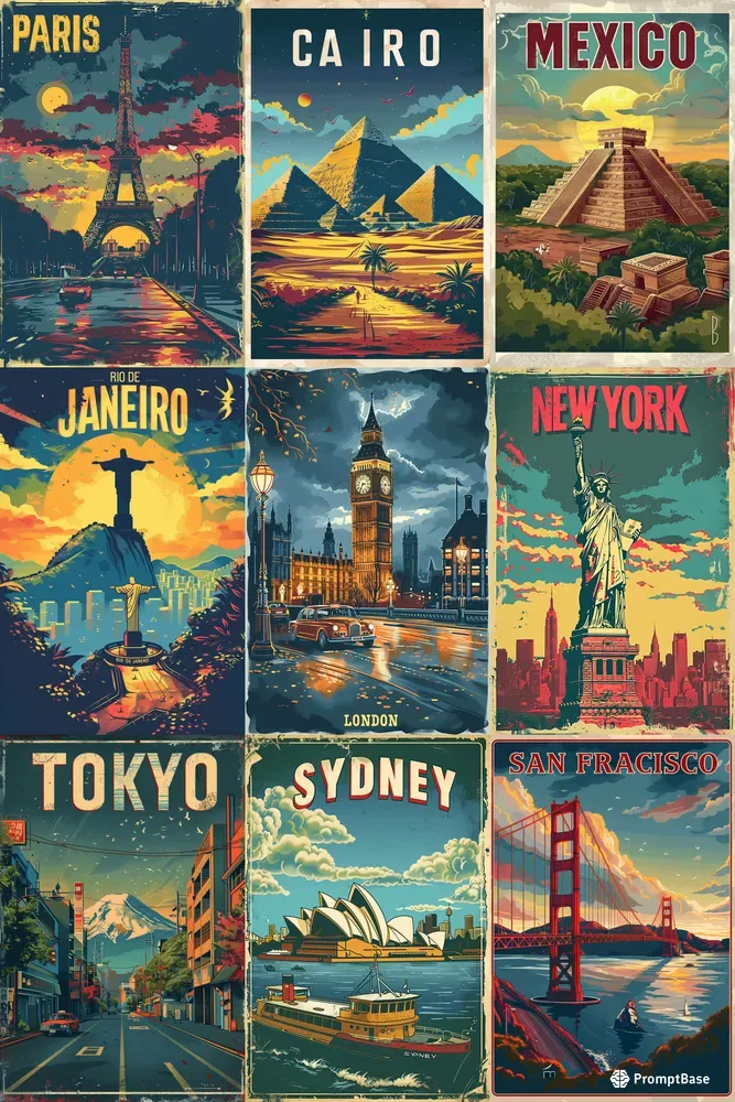 Customizable Vintage Travel Poster Prompts