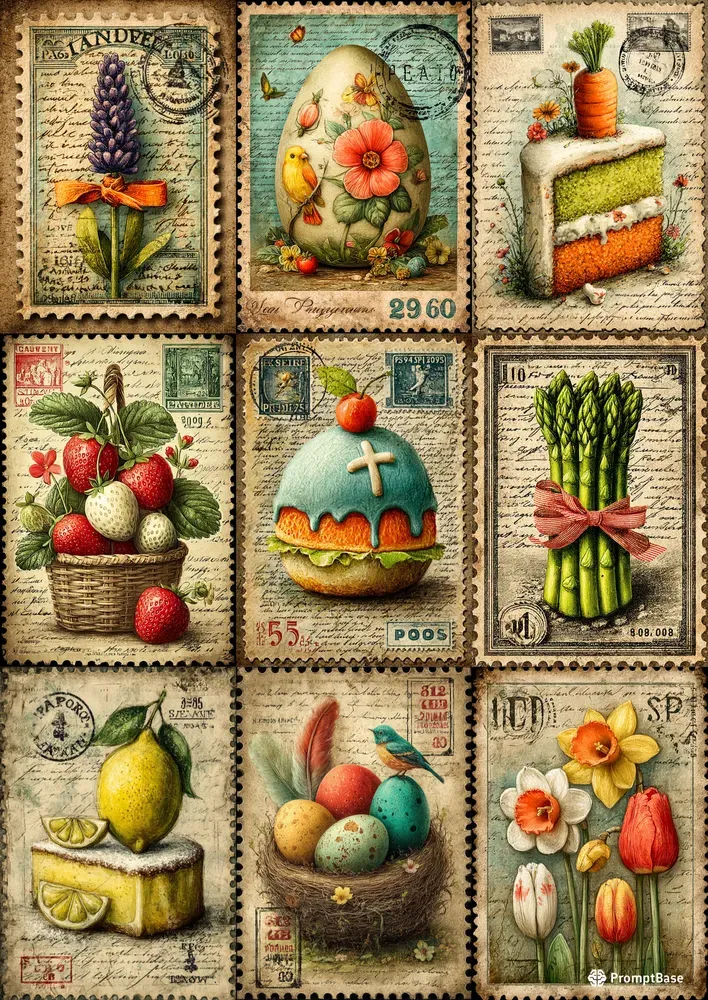 Vintage Spring Stamp Illustrations