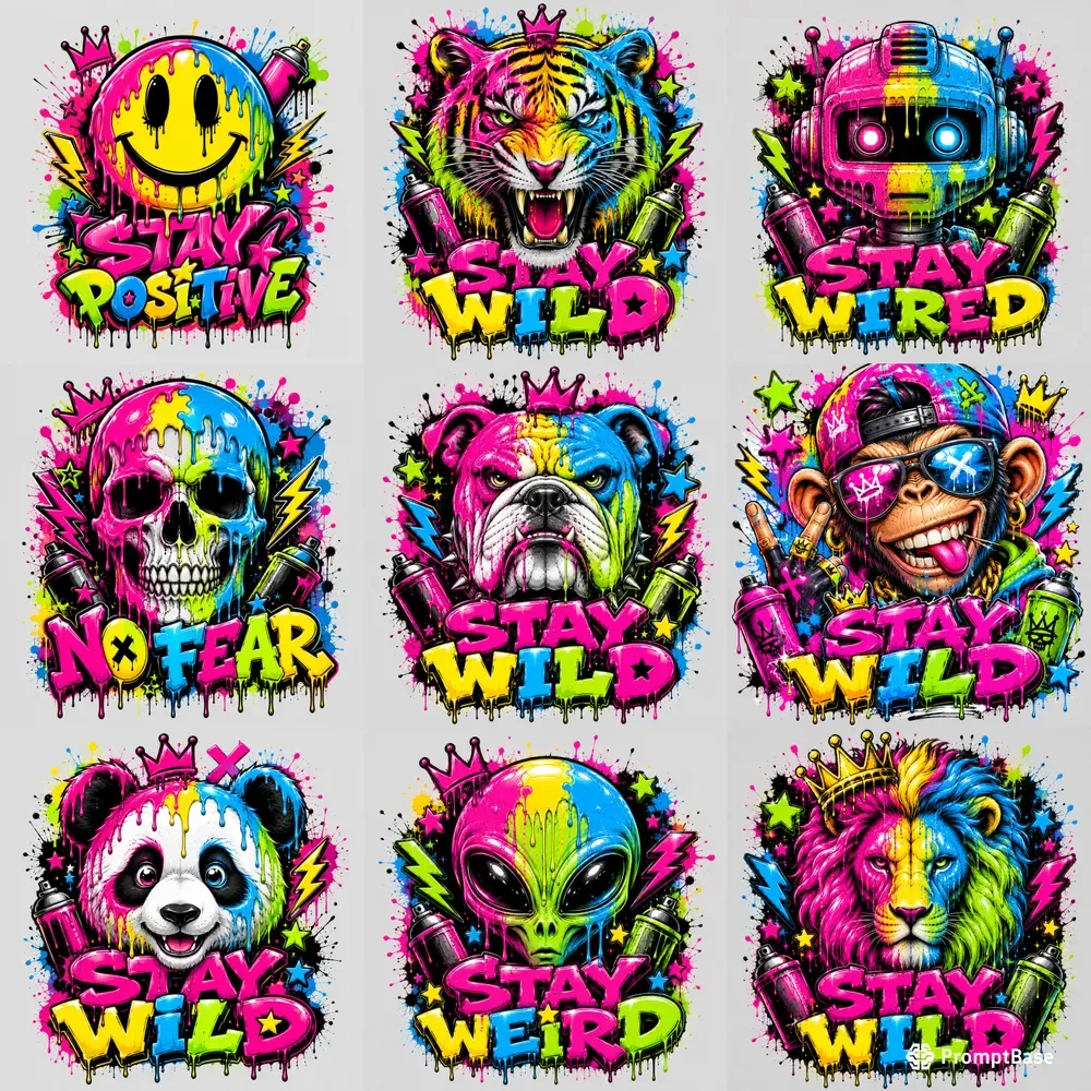 Neon Dripping Graffiti Tee Designs