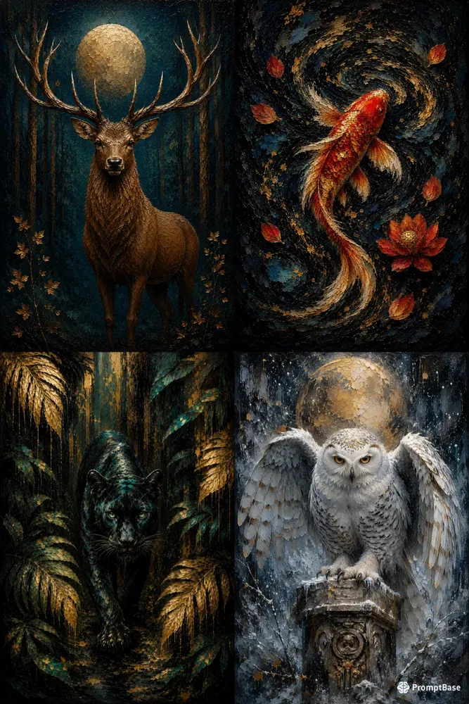 Luxury Golden Impasto Wildlife Art