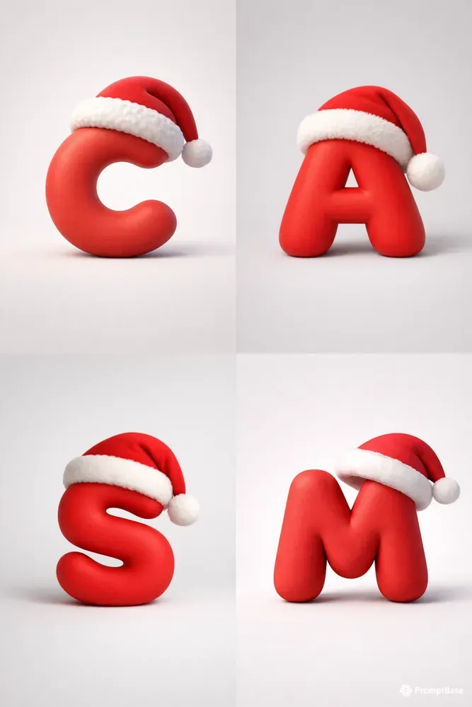 3D Christmas Alphabet Letters Characters