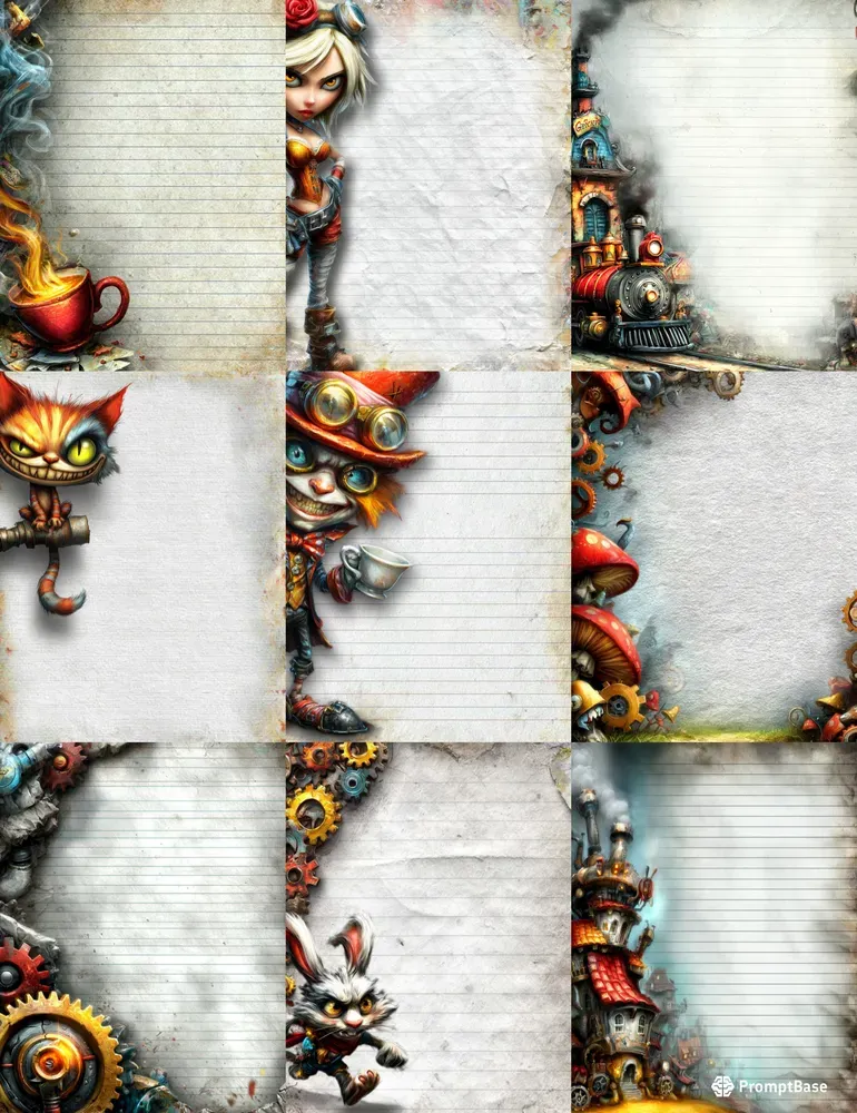 Alice In Steampunk World Plain Papers