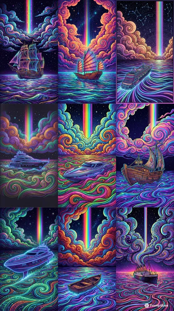 Neon Psychedelic Line Art