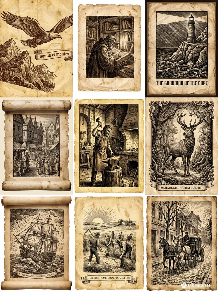 Vintage Woodcut Engraving Art