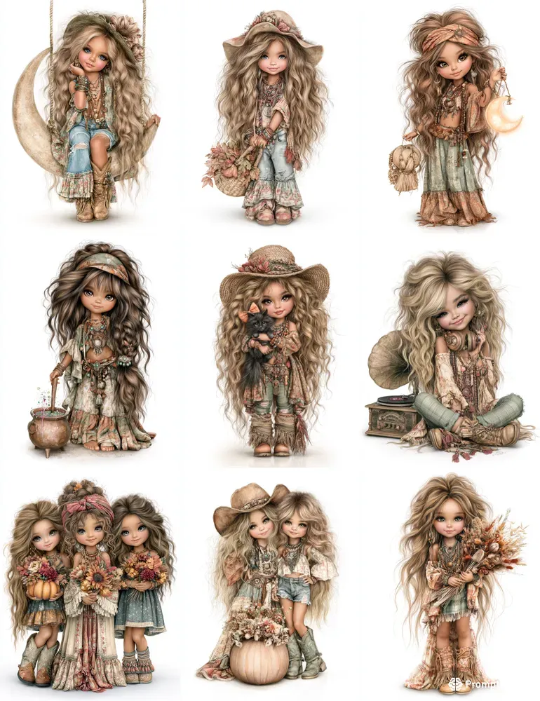 Cute Boho Halloween Girls Etsy Clipart