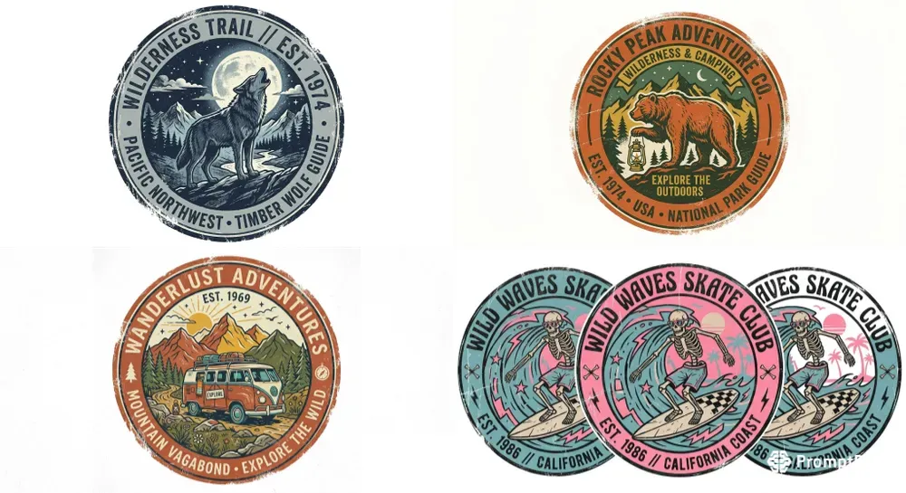 Retro Tshirt Sticker Badges