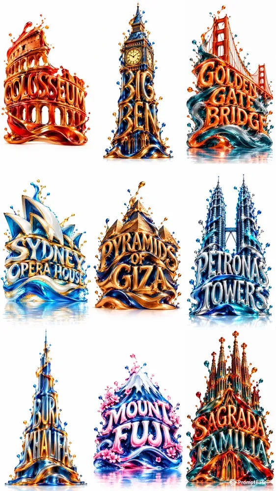 Classic Liquid Landmark Typography Art