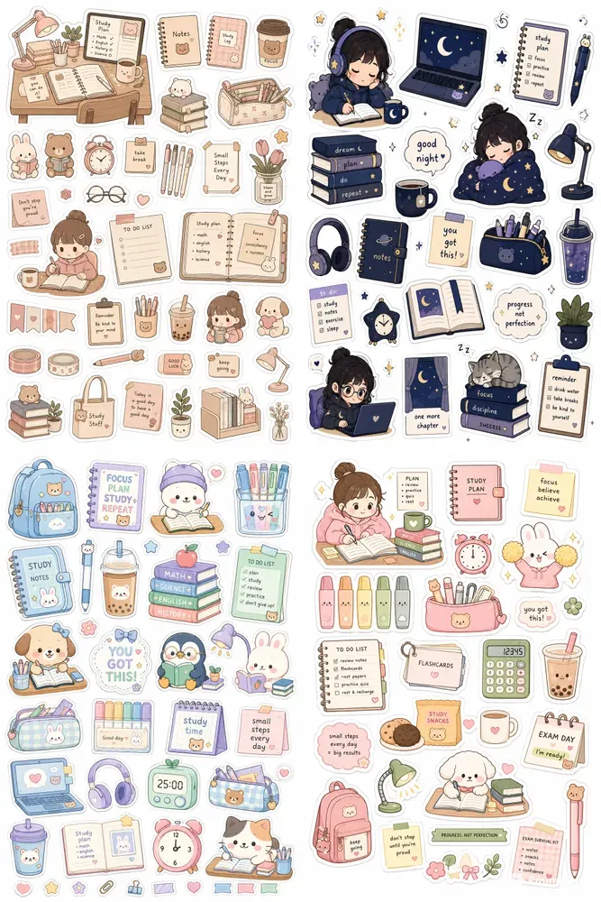 Cozy Kawaii Study Stickers