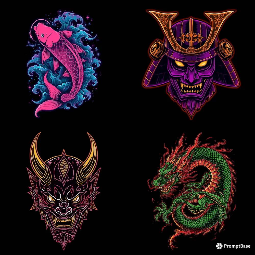 Cyberpunk Neon Japanese Tattoos