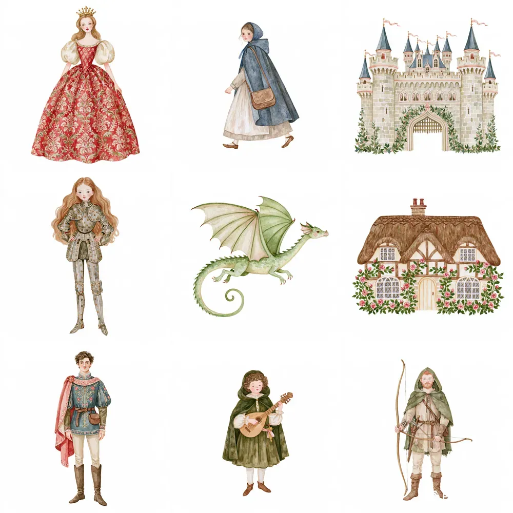 Medieval Storybook Watercolor Cliparts
