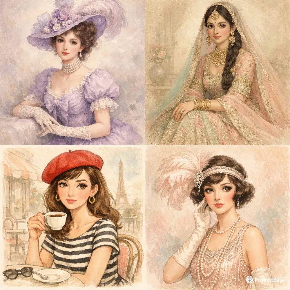 Elegant Vintage Portrait Illustrations