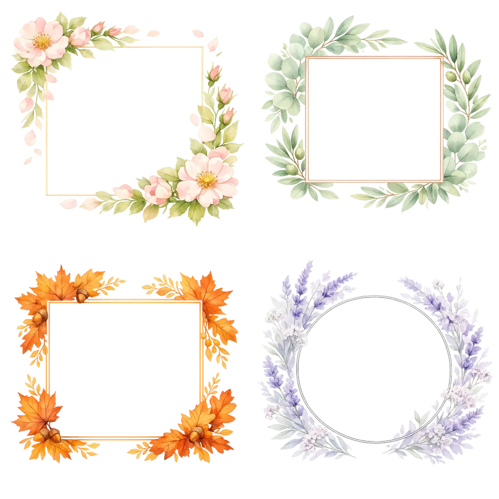 Watercolor Botanical Frame Borders
