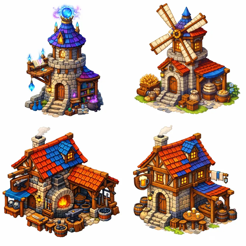 Handpainted Isometric Fantasy Buildings