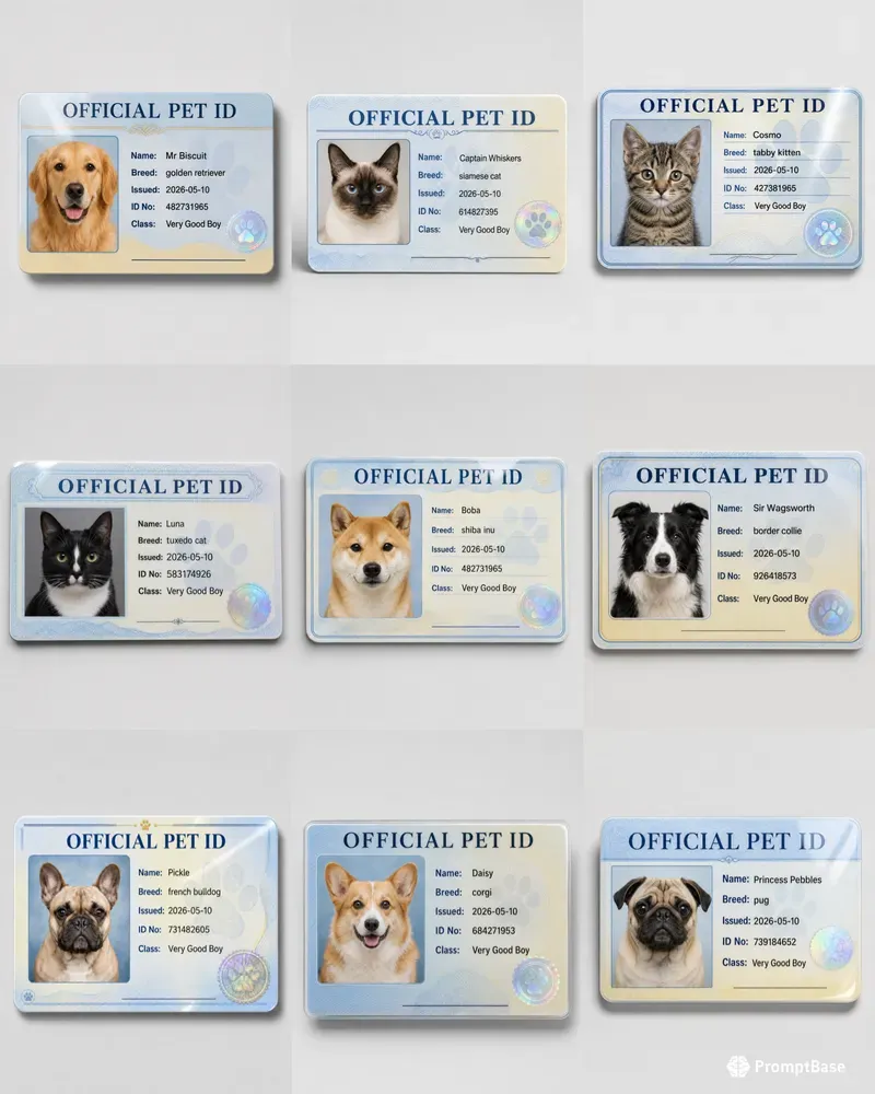 Funny Pet Id License Cards