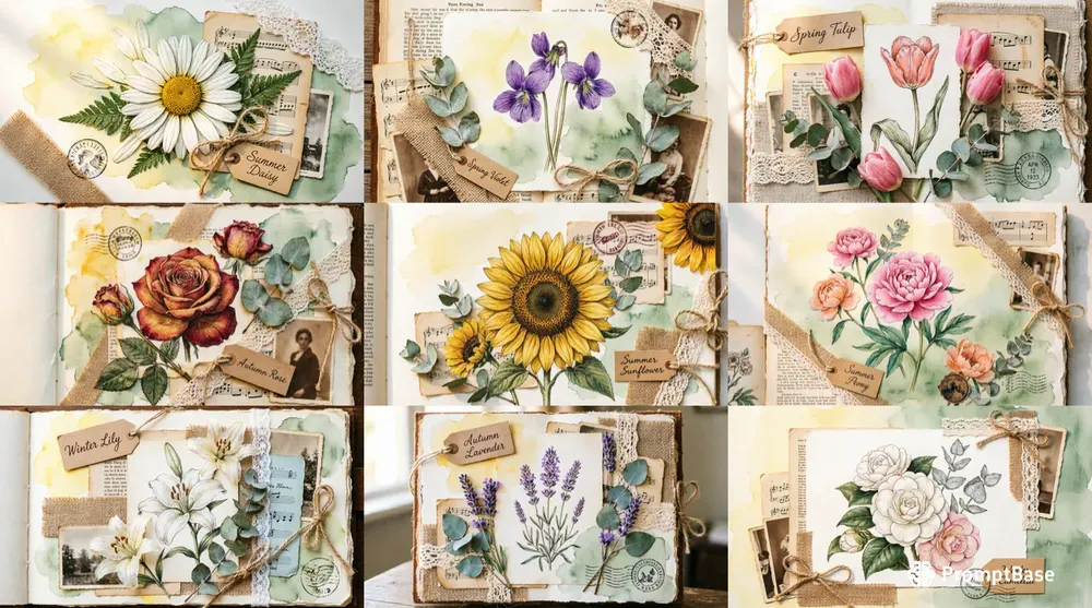 Vintage Collage Botanical Journal Spreads