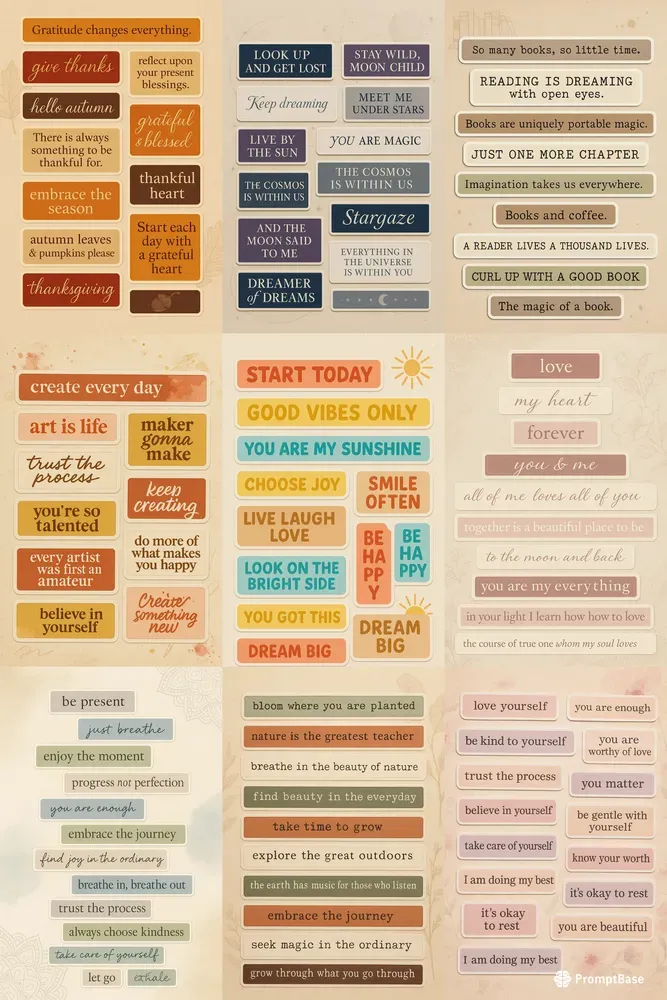 Word Strip Sheet Junk Journal Quotes