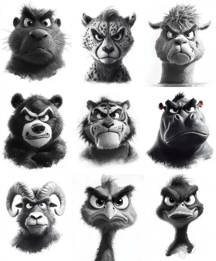 Grumpy Animal Character Illustrations