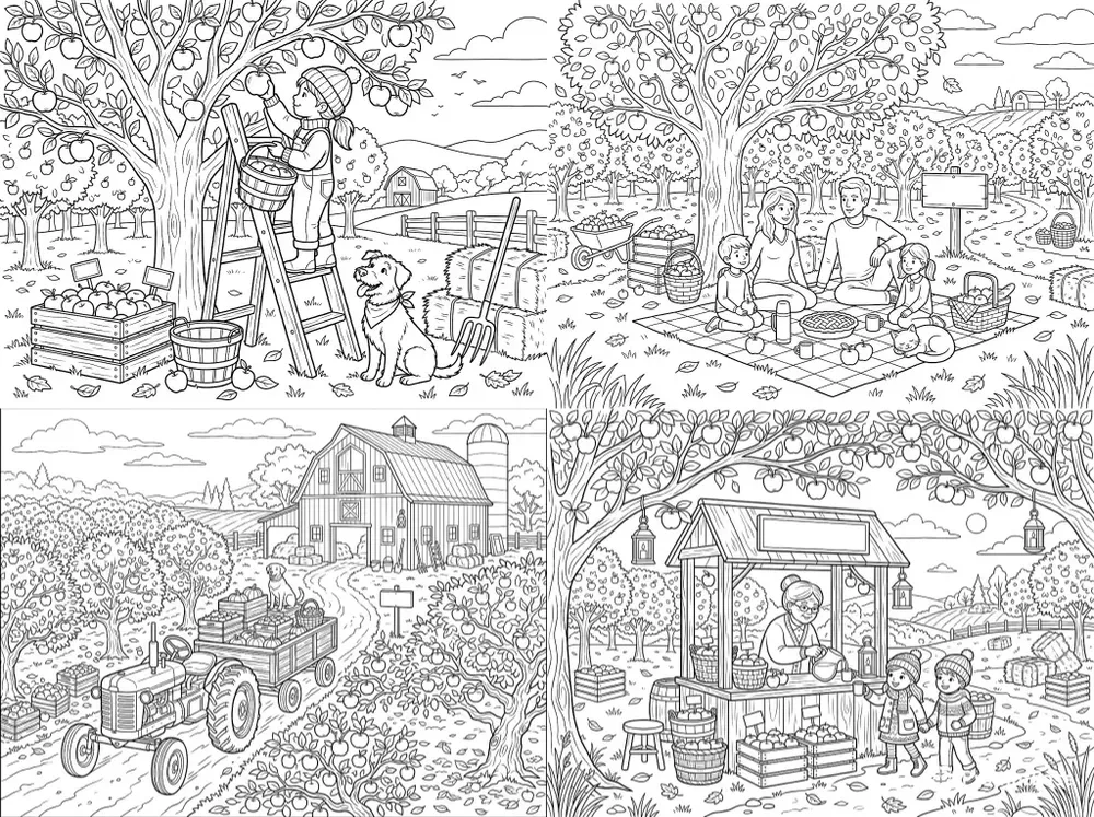 Autumn Apple Orchard Coloring Pages