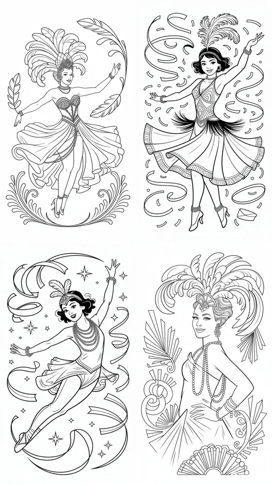 Art Deco Mardi Gras Dancer Coloring Pages