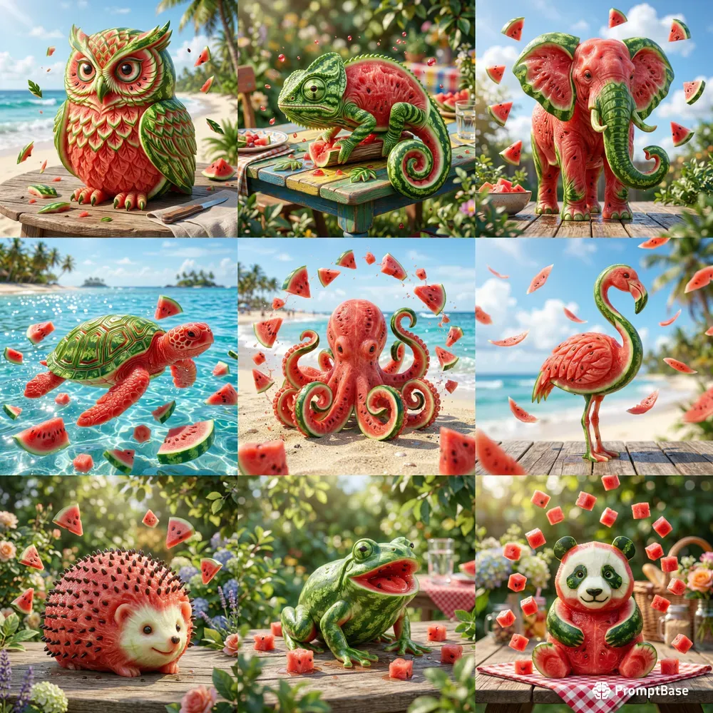 Fruit Art Watermelon Animal Figurines